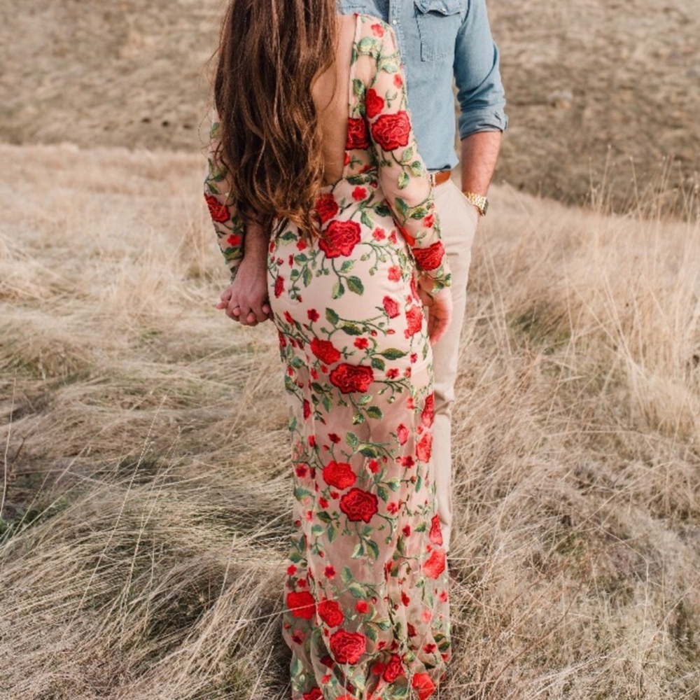 GORGEOUS rose embroidered maxi dress